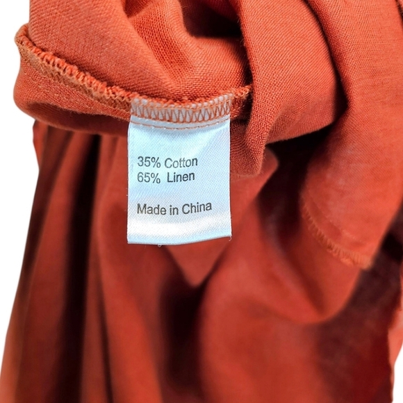 Peacock Ways Linen Lagenlook Casual Dress Sz Large Orange Artsy Folksy Modest - Picture 13 of 14